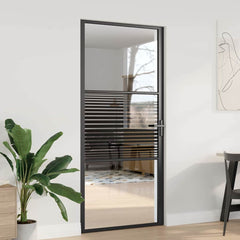 Interior Door ESG Glass and Aluminium Black Black 93 x 201.5 cm with stripe lines design
