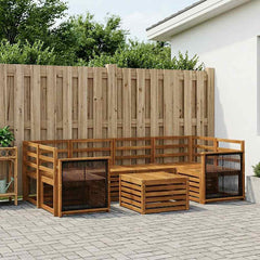 Outdoor Sofa Set 7 pcs 6-Seaters Solid Acacia Wood Natural Wooden frame with black rope