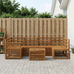 Outdoor Sofa Set 7 pcs 6-Seaters Solid Acacia Wood Natural Wooden frame with coffee rope