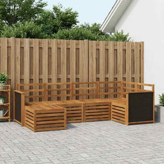 Outdoor Sofa Set 6 pcs Polyester Natural Wooden frame with black rattan