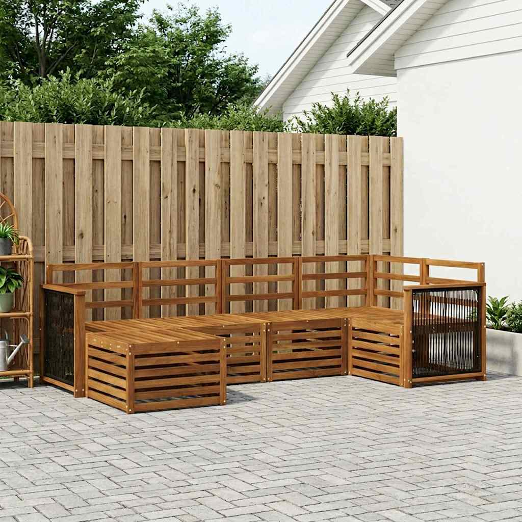 Outdoor Sofa Set 6 pcs Polyester Natural Wooden frame with black rope