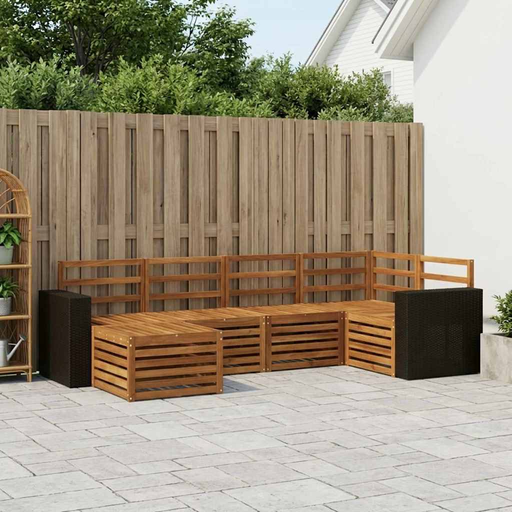 Outdoor Sofa Set 6 pcs Polyester Natural Metal frame with black rattan