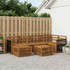 Outdoor Sofa Set 7 pcs 5-Seaters Solid Acacia Wood Natural Wooden frame with black rope