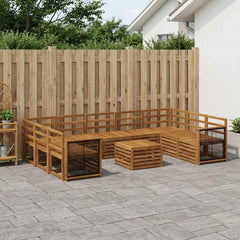 Outdoor Sofa Set 10 pcs Natural Wooden frame with black rope