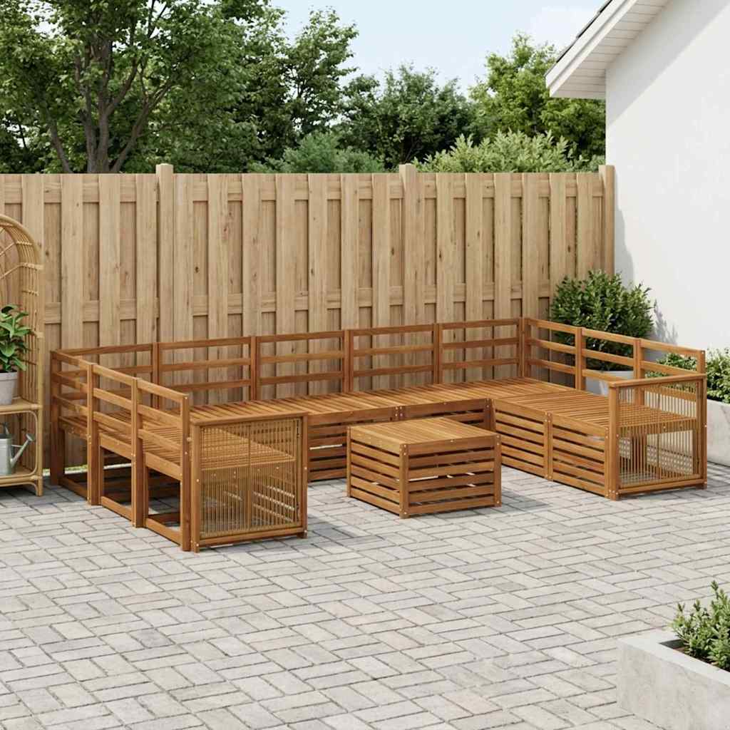 Outdoor Sofa Set 10 pcs Natural Wooden frame with coffee rope