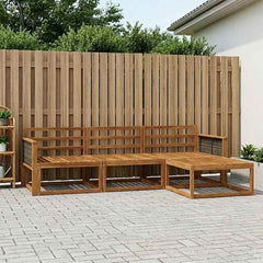 Outdoor Sofa Set 4 pcs Natural Solid Acacia Wood Grey rattan