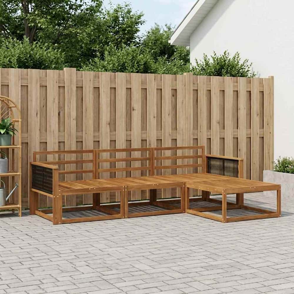 Outdoor Sofa Set 4 pcs Natural Solid Acacia Wood Black rope