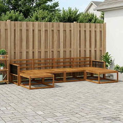 Outdoor Sofa Set 6 pcs 6-Seaters Natural Solid Acacia Wood Black rope