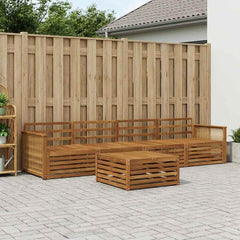 Outdoor Sofa Set 5 pcs 4-Seaters Natural Solid Acacia Wood Wooden frame with coffee rope