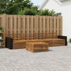 Outdoor Sofa Set 5 pcs 4-Seaters Natural Solid Acacia Wood Metal frame with black rattan