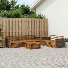 Outdoor Sofa Set 6 pcs 5-Seaters Solid Acacia Wood Natural Wooden frame with grey rattan