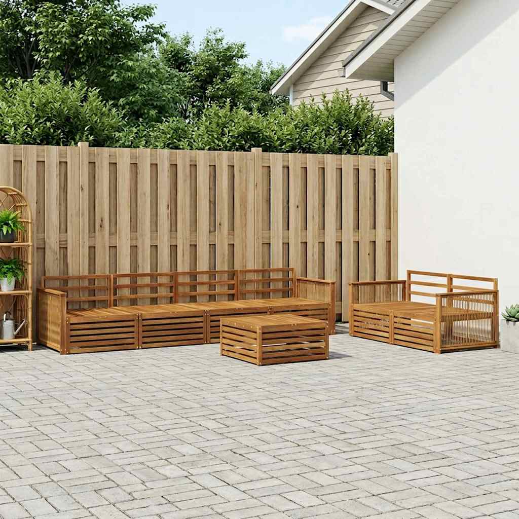 Outdoor Sofa Set 7 pcs 6-Seaters Natural Solid Acacia Wood Wooden frame with coffee rope