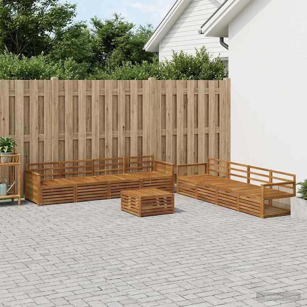 Outdoor Sofa Set 9 pcs 8-Seaters Natural Solid Acacia Wood Wooden frame with coffee rope
