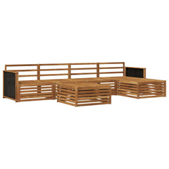 Outdoor Sofa Set 6 pcs Natural Solid Acacia Wood Wooden frame with black rattan