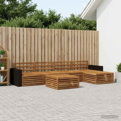 Outdoor Sofa Set 6 pcs Natural Solid Acacia Wood Metal frame with black rattan