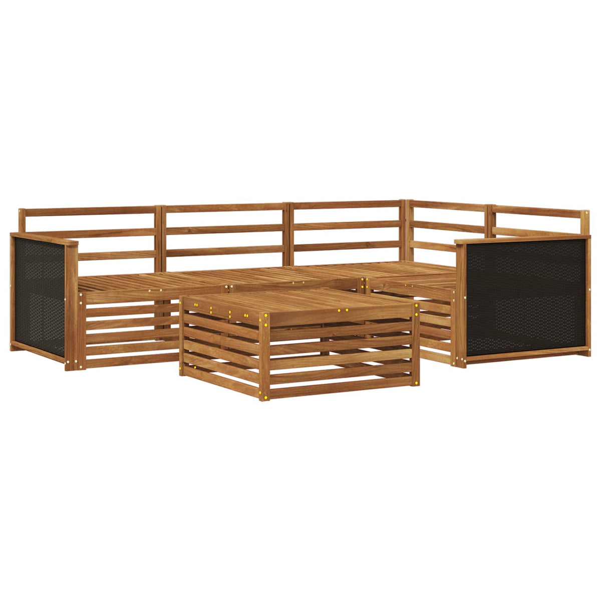 Outdoor Sofa Set 5 pcs Natural Solid Acacia Wood Wooden frame with black rattan
