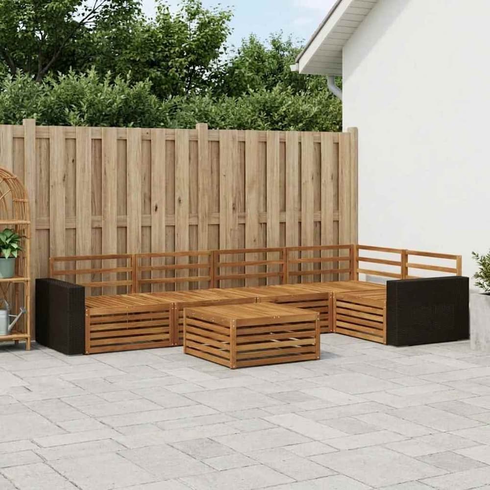 Outdoor Sofa Set 6 pcs Natural Metal frame with black rattan