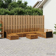 Outdoor Sofa Set 9 pcs Natural Solid Acacia Wood Wooden frame with black rattan