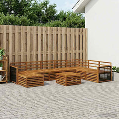 Outdoor Sofa Set 9 pcs Natural Solid Acacia Wood Wooden frame with black rope
