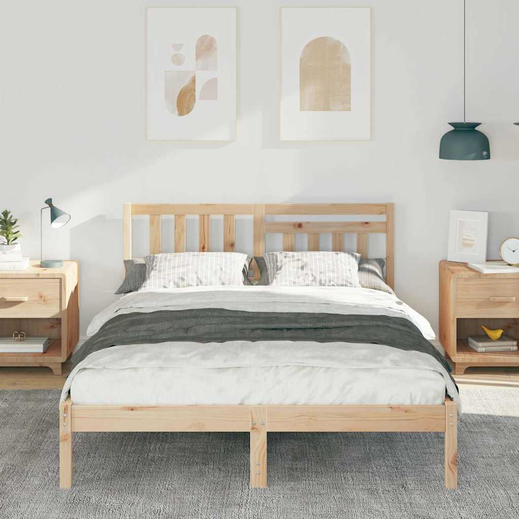 Bed Frame with Headboard Solid Pine Wood Length 190 cm Natural 140 cm