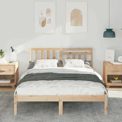 Bed Frame with Headboard Solid Pine Wood Length 190 cm Natural 140 cm