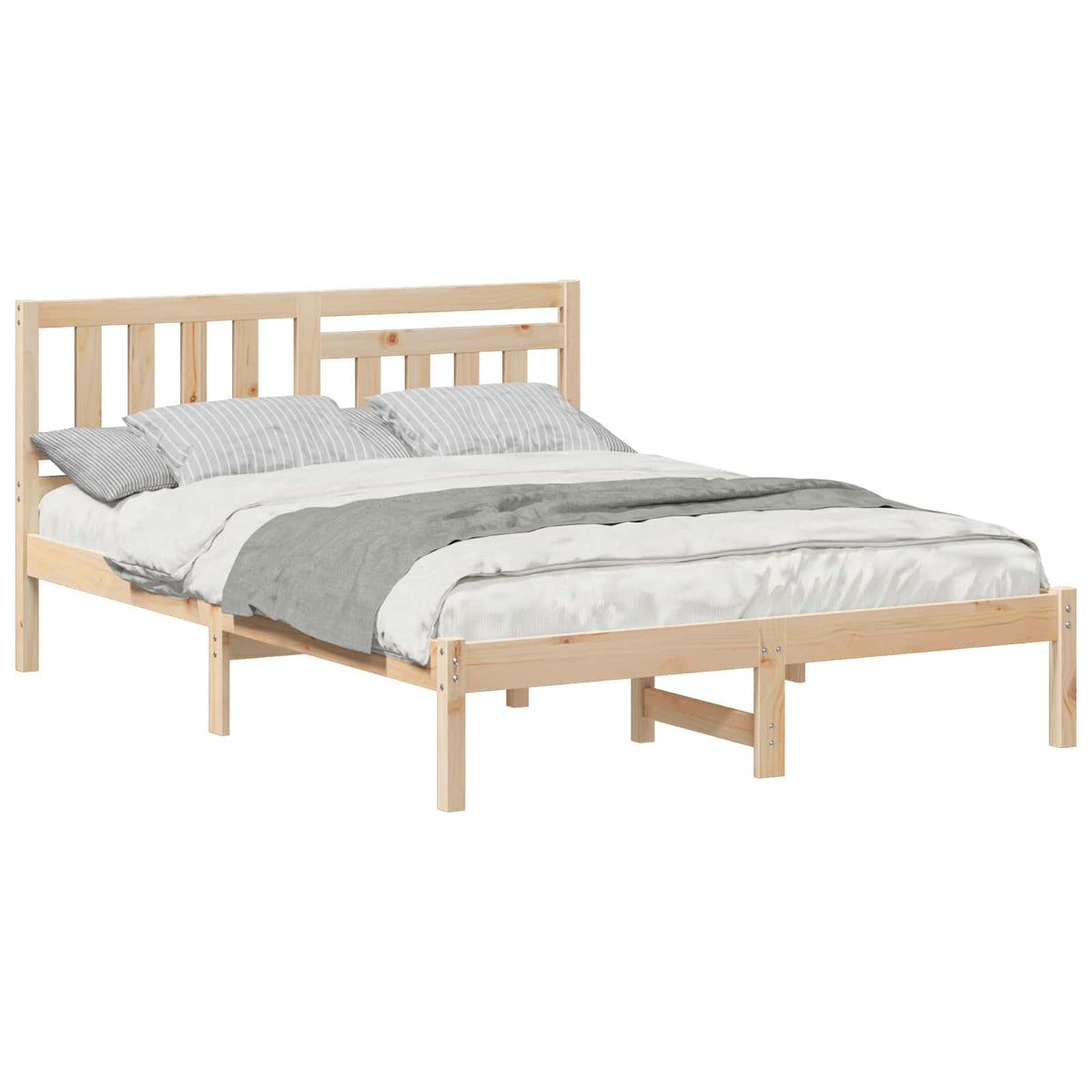 Bed Frame with Headboard Solid Pine Wood Length 190 cm Natural 140 cm
