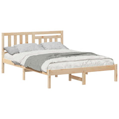 Bed Frame with Headboard Solid Pine Wood Length 190 cm Natural 140 cm