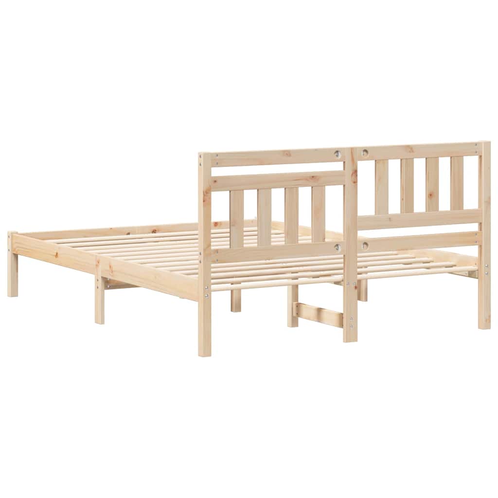 Bed Frame with Headboard Solid Pine Wood Length 190 cm Natural 140 cm