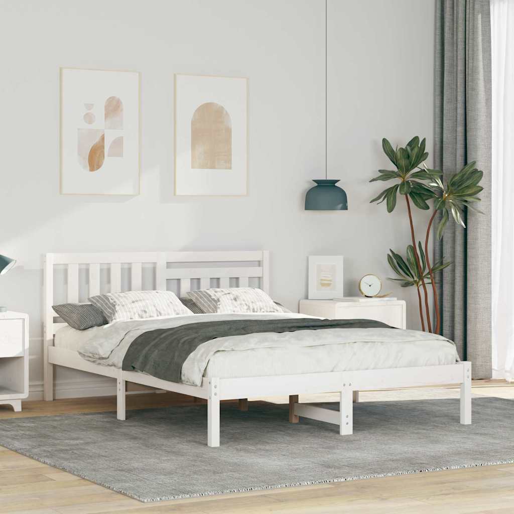 Bed Frame with Headboard Solid Pine Wood Length 190 cm White 120 cm