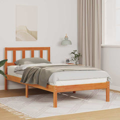 Bed Frame with Headboard Solid Pine Wood Length 190 cm Wax brown 75 cm