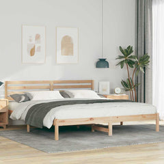 Bed Frame with Headboard Brown Solid Pine Wood Natural Length 200 cm 180 cm