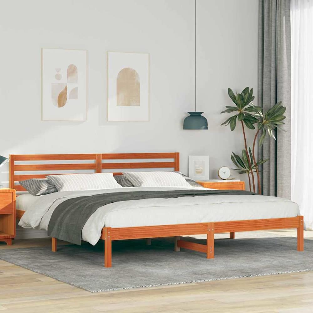 Bed Frame Headboard Solid Pine Wood Wax Brown Length