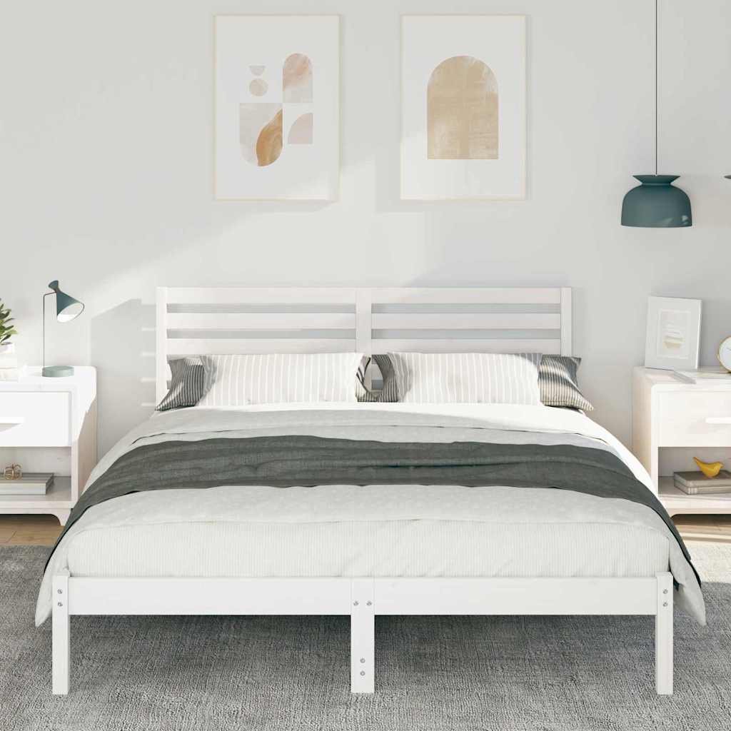 Bed Frame with Headboard Solid Pine Wood White Length 200 cm 160 cm