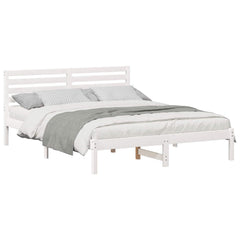 Bed Frame with Headboard Solid Pine Wood White Length 200 cm 160 cm