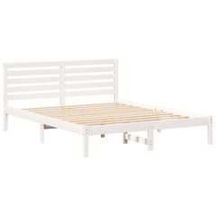 Bed Frame with Headboard Solid Pine Wood White Length 200 cm 160 cm