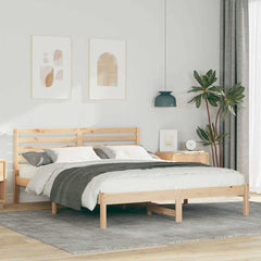 Bed Frame with Headboard Brown Solid Pine Wood Natural Length 200 cm 150 cm