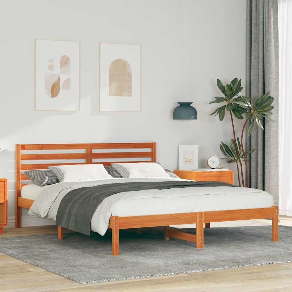 Bed Frame Headboard Solid Pine Wood Wax Brown Length