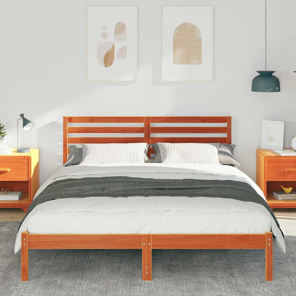 Bed Frame with Headboard Solid Pine Wood Wax Brown Length 200 cm 140 cm