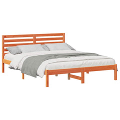Bed Frame with Headboard Solid Pine Wood Wax Brown Length 200 cm 140 cm