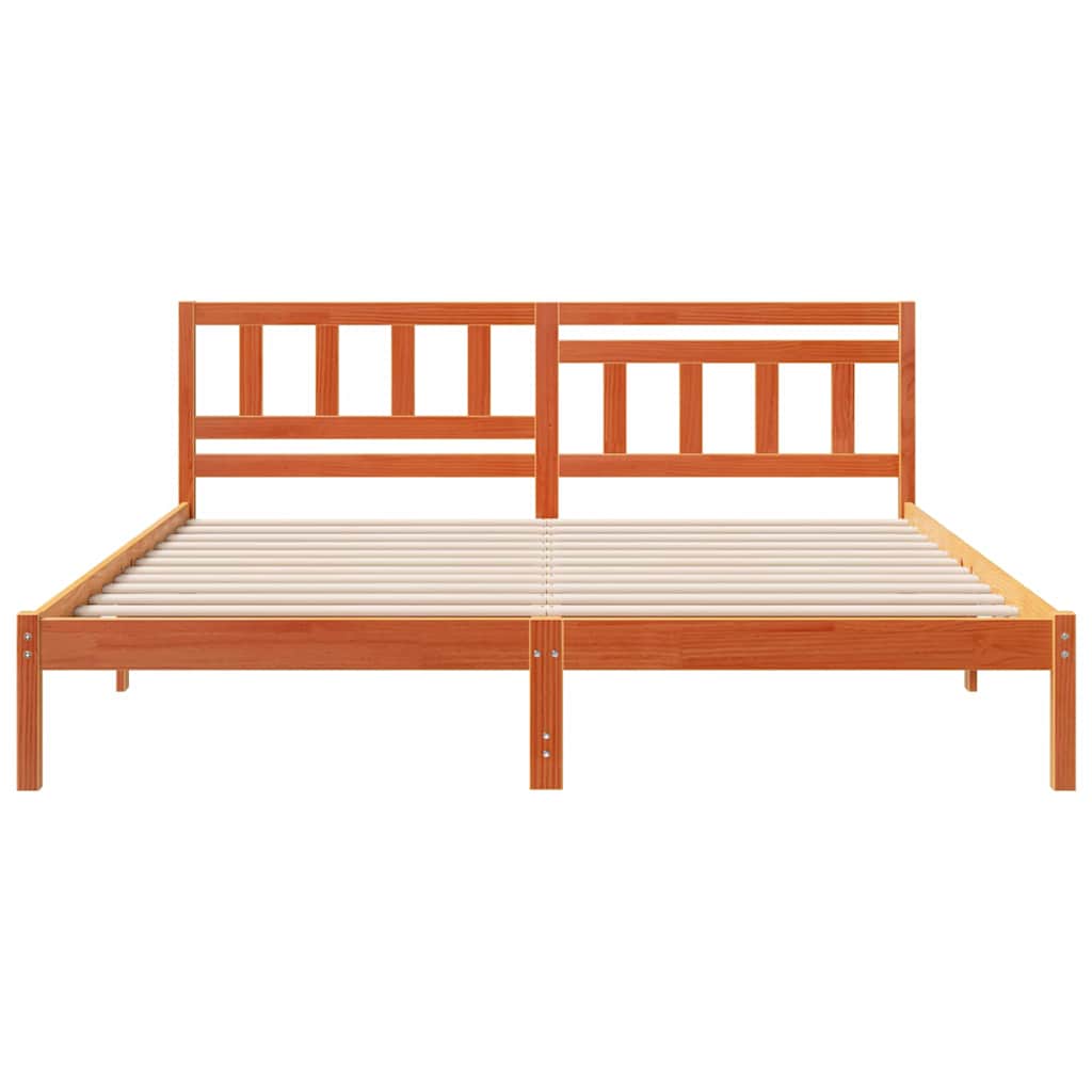 Bed Frame with Headboard Solid Pine Wood Wax Brown Length 200 cm 140 cm