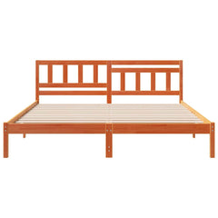 Bed Frame with Headboard Solid Pine Wood Wax Brown Length 200 cm 140 cm