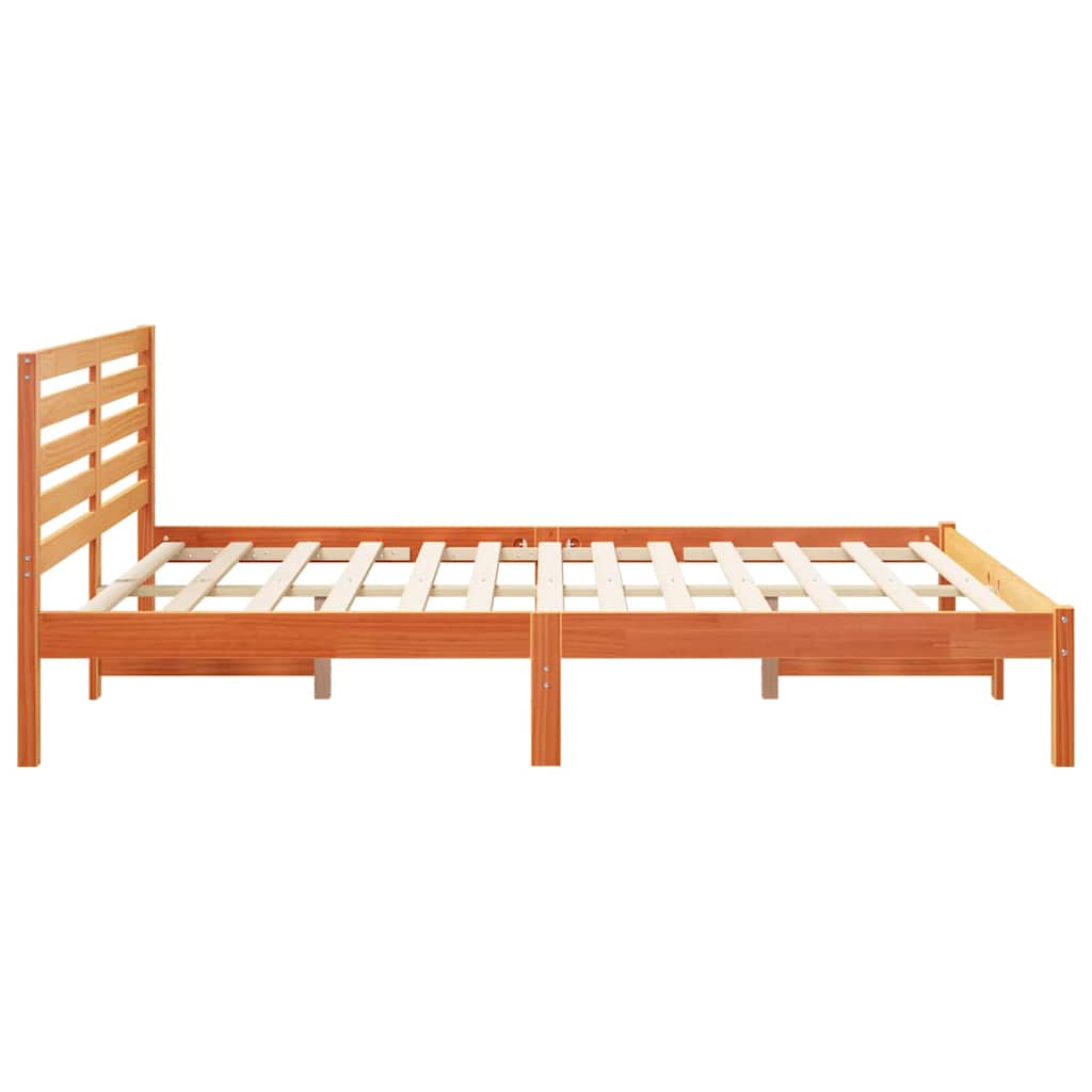 Bed Frame with Headboard Solid Pine Wood Wax Brown Length 200 cm 140 cm