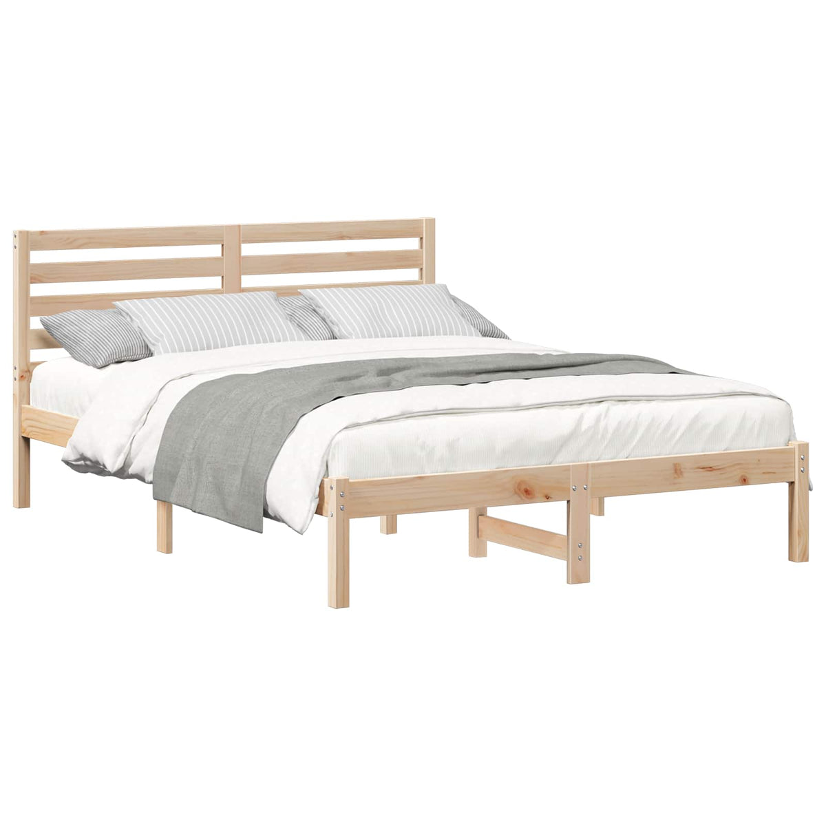 Bed Frame with Headboard Brown Solid Pine Wood Natural Length 200 cm 120 cm