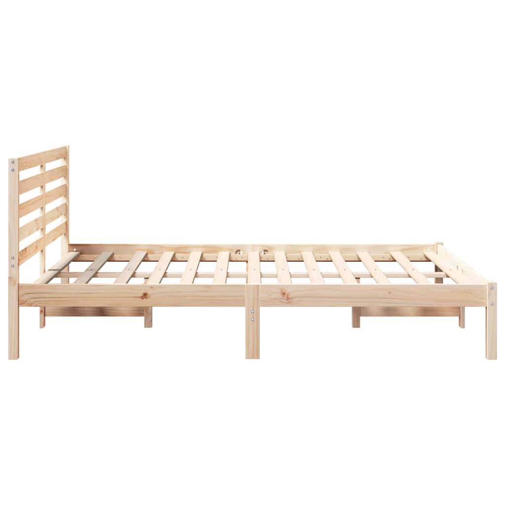 Bed Frame with Headboard Brown Solid Pine Wood Natural Length 200 cm 120 cm