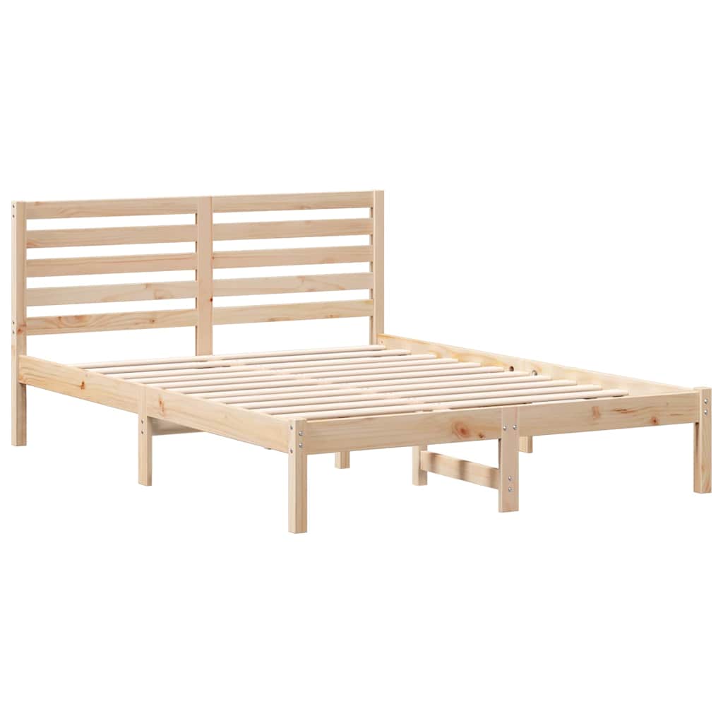 Bed Frame with Headboard Brown Solid Pine Wood Natural Length 190 cm 140 cm