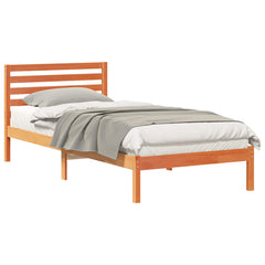 Bed Frame with Headboard Solid Pine Wood Wax Brown Length 210 cm 90 cm