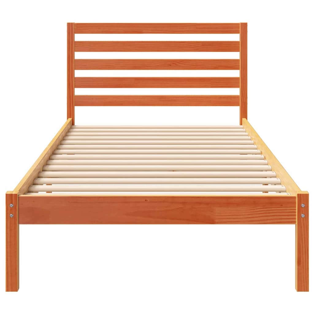 Bed Frame with Headboard Solid Pine Wood Wax Brown Length 210 cm 90 cm