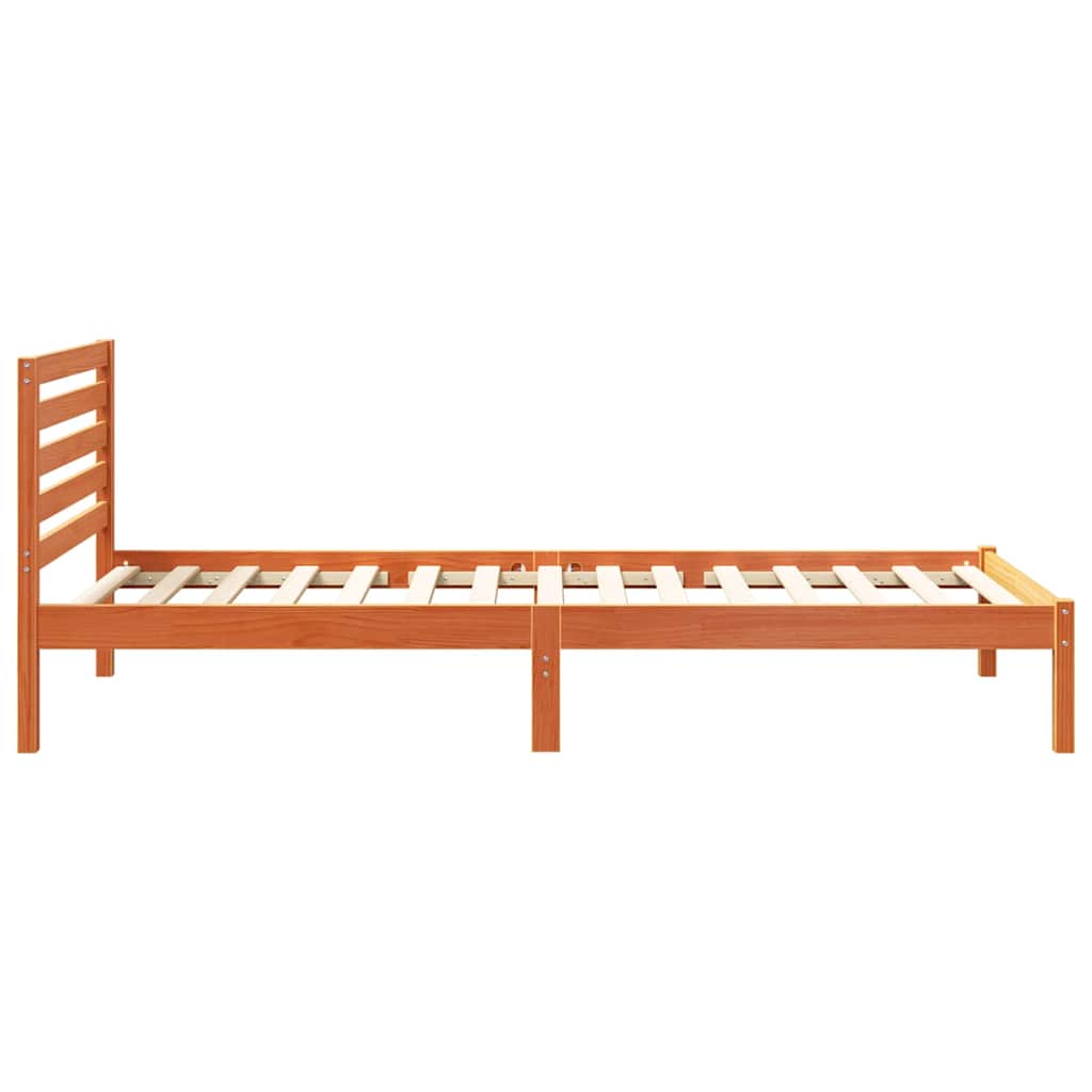 Bed Frame with Headboard Solid Pine Wood Wax Brown Length 210 cm 90 cm