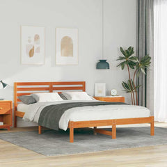 Bed Frame Headboard Solid Pine Wood Wax Brown Length