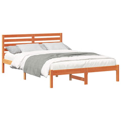 Bed Frame with Headboard Solid Pine Wood Wax Brown Length 220 cm 140 cm
